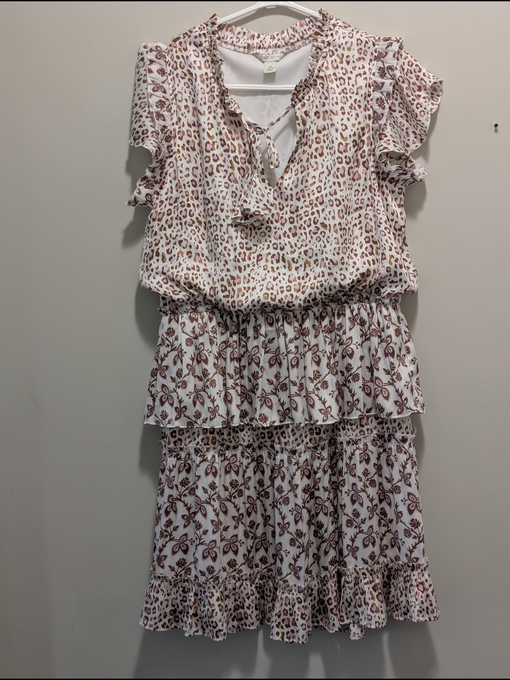 Cato White Dress with Brown Leopard & Floral Prints